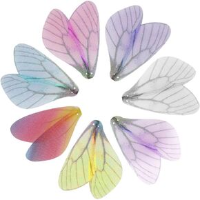 Wensdr 70 Pairs Chiffon Dragonfly Wing Charms for Flying Keys, Artificial Craft Butterfly Wings for Women Earring Pendant Jewelry (Colorful)