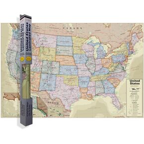 Waypoint Geographic Boardroom Series USA Wall Map, Antique-Style Laminated World Map Poster, Educational Wall Art For Home, Classroom, or Office, Unique Gifts, 24" x 36"