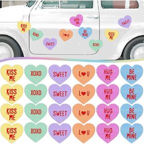 24 Pcs Valentine's Day Candy Heart Car Magnets Kit Reflective Heart Shape Refrigerator Magnets Garage Door Magnets Decor Colorful Heart Magnets Automotive Magnet Stickers for Fridge Whiteboard Decor