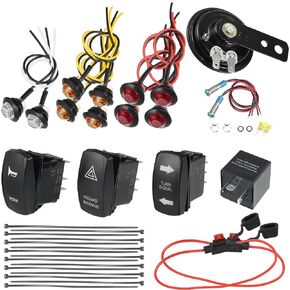 X AUTOHAUX 1 Set Universal Turn Signal Street Legal LED Light Kit with Horn Turn Signal Light Horn Switch Flasher Relay for Golf Cart Off-Road