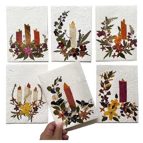 Handmade Cards Random Pack Mulberry Paper Greeting Card All Occasion - 5x7 Inch Size (3 Candles Flowers)