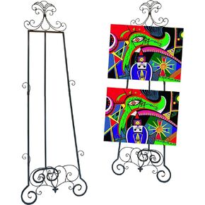 65" Tall Metal Portable Floor Easel Stand for Decorative Display - Large Black Wedding Easel Stand with 4X Adjustable Hooks. Great for Weddings, Welcome Signs, and Any Exquisite Displays