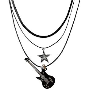 2 Pcs Y2k Accessories Star Necklace Y2K for Teen Girls Women Guitar Necklace Y2k Necklaces Grunge Necklace Gothic Necklace Grunge Jewelry Aesthetic Accessories Y2k Jewelry for Women Men