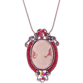 Alilang Vintage Inspired Rhinestones Cameo Lady Victorian Maiden Pendant Necklace