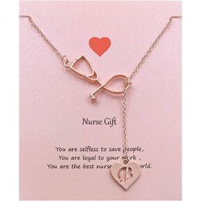 Your Always Charm Nurse Initial Necklace Nurse Week Gifts for Women Nurse Practitioner Appreciation Graduation Gifts Stethoscope Necklace for Women Trendy