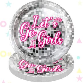 FillTouch 50 Pcs 70s Disco Party Plate 9 Inch Disco Ball Paper Plates Disco Party Decorations Disposable Retro Color Disco Dinner Plates for Birthday Bachelorette Wedding Rock Roll Dance Music Party