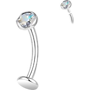 ZS ASTM F136 Titanium Belly Button Ring, 14G Cubic Zirconia Navel Jewelry, 6/8/10/12/14MM Internally Threaded Long Bar Navel Barbell Stud Flat Back Belly Piercing