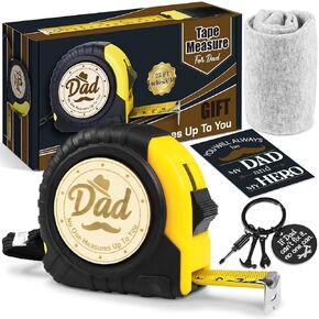 Grandpa Fathers Day Tape Measure + Keychain Gift from Grandchildren, Grandkids - "No One Measures Up to You" for Grandfather Birthday Gifts (25FT，Printed on Sticker)