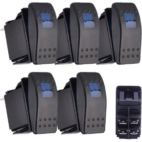 ESUPPORT Car Marine Blue LED Toggle Switch Dash 4pin Pack of 5