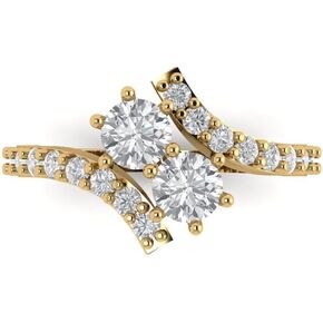 Clara Pucci 2.08 ct Round Cut 2 stone love Solitaire Moissanite Accent Anniversary Promise Engagement ring Solid 18K Yellow Gold