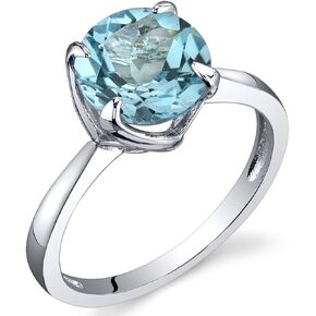 PEORA Sublime Solitaire 2.25 Carats Swiss Blue Topaz Ring in Sterling Silver Sizes 5 to 9