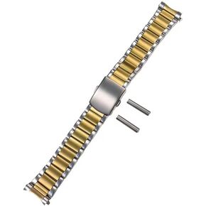 Semdu 316L Stainless Steel 18mm 20mm 22mm 24mm Watch Band, Silver 2tone Gold Oyster Flat Curved End Folded Watch Band Bracelet Strap