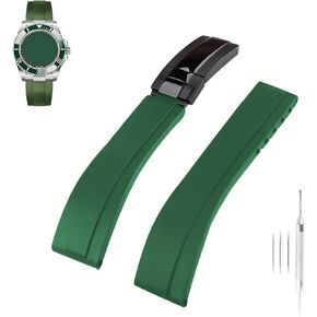 20mm Rubber Watch Band replacement for Rolex Daytona Submariner Yacht-Master GMT-Master Sea Dweller Air-King Datejust Day-Date Explorer Deployment Buckle Silicone Strap Wirstband accessories for Men and Women