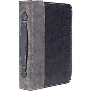 Cross Design Midnight Black and Silver Tone X-Large Faux Leather Bible Cover