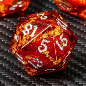 KERWELLSI Glow Liquid Core DND Dice Set with Gift Box, Dungeons and Dragons Sticker D&D Dice, Resin Sharp Edge Luminous Polyhedral Dice (Orange)