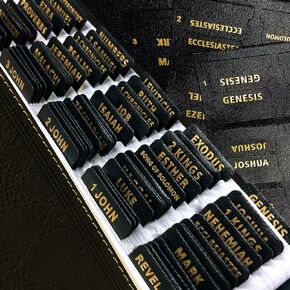 Bible Tabs for Women and Men, Leather Paper Bible Index Tabs,Large Gold Foil Laminated Tabs,Bible Tabs for Study Bible,Large Bible Index Tabs for Easy Easy to Read﻿ (Black)