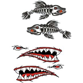 Acxico 2Pairs Skeleton Fish Shark Teeth Mouth Kayak Decal Stickers Graphics Accessories
