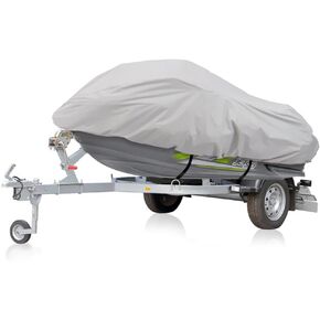 Pyle Marine Grade Polyester Jetski Cover - Size Supports 102" and Under - Heavy Duty Universal Trailer Storage Cover for Personal Watercraft - Waterproof Weather Resistant with Elastic Cord, Gray