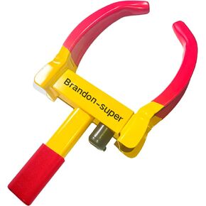 Brandon-Super Universal Heavy Duty Wheel Clamp Lock, Adjustable Width Trailer Security Lock for Cars, SUVs, Motorcycles, Golf Carts, High-Security Anti-Theft Tire Lock (Yellow-Red)