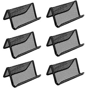 6 Pcs Black Metal Mesh Business Card Holder, Credit Name Card Case,Office Card Collection Organizers