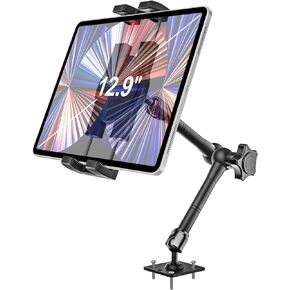 woleyi Drill Base Tablet Mount for Truck - [Metal Long Arm] Heavy Duty Truck Tablet Holder Dashboard Car Mount for Commercial Vehicles, Semi Trucks, for 4-12.9" iPad Pro, Air, Mini, Galaxy Tab, Z Fold