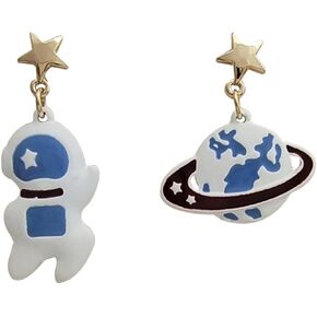 Planet Earrings for Women Girls Creative Handmade Cartoon Rocket Space Ship Astronauts Moon Saturn Dangle Drop Earrings Space Lover Gift Sci-Fi Jewelry