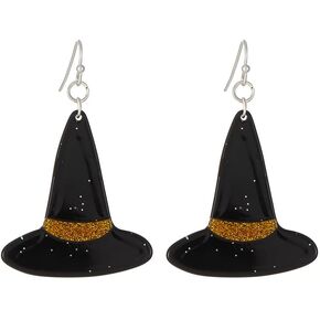 Black Witch Hat Dangle Drop Earrings Acrylic Halloween Cap Dangling Hook Hoops Earring Fashion Jewelry Gifts for Women Girls Bff