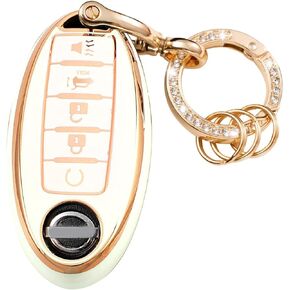 for Nissan Key Fob Cover 4Buttons TPU Protection Car Key Case Shell with Fashion Gold Bling Keychain Compatible with Nissan Altima Maxima Murano Rogue Sentra 370z Pathfinder Black
