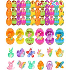 HEMEIYU 36 Packs Prefilled Easter Egg with Pop Fidget Toy , Easter Basket Stuffers Toys Gift for Kids Boys Girls Toddlers Teens