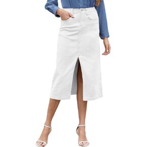 Women's Cargo Midi Skirt High Elastic Waist Front Slit Vintage Style Trendy Long Solid Skirts for Women