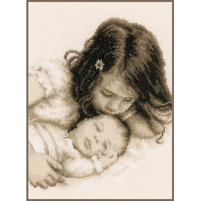 Vervaco Counted Cross Stitch Kit Baby and Sister 8.8" x 10.8"