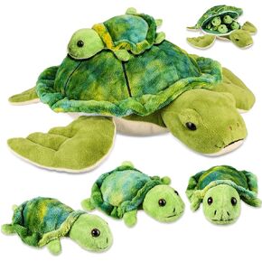 Aoriher 5 Piece Plush Sea Turtle Set - 12 Inch Mom with 4 Little Turtles, Soft Plush Stuffed Animal Toys for Birthday Party Favors, Easter, Christmas