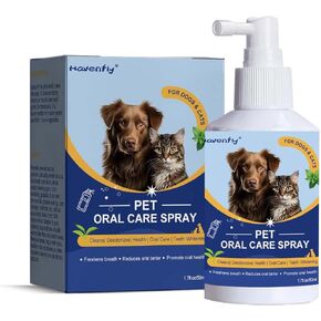 رذاذ التنفس للكلاب من هافينفلاي لرائحة الفم الكريهة، رذاذ تنظيف أسنان الكلاب للعناية بأسنان الحيوانات الأليفة، ومزيل البلاك والجير للكلاب والقطط، صديق للحيوانات الأليفة، رائع لاحتياجات الحيوانات الأليفة (1.7 أونصة/50 مل) in Kuwait