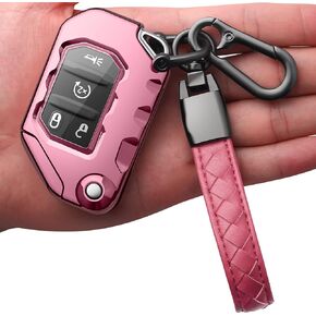 Compatible with Jeep Key Fob Cover With Leather Keychain Soft TPU Protection Key Case for 2018-2024 Wrangler JL JLU Rubicon Wagoneer Gladiator JT Sahara JLU Remote Key (Aurora Blue)