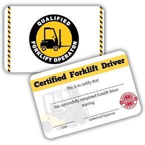 Certified Authorized Forklift Operator Card | 5 pk 3.5x2.25" Plastic Wallet Training Certificate Fill In Name Completion Aerial Lift OSHA Checklist Qualified
