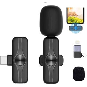 Wireless Lavalier Microphone for Android/iPhone/Computer/Laptop with Noise Reduction Chip, Mini Microphone for Recording Podcast YouTube, TikTok(Kit C)