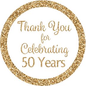 White and Gold 50 Years Thank You Stickers - 1.75 in - 40 Labels
