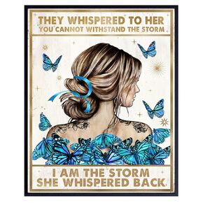 Positive Quotes Inspiration Wall Art & Decor - She Whispered Back I Am The Storm - Boho Hippie Wall Art - Motivational poster - Encouragement Gift for Woman - Blue Bedroom Home Office Living room Art