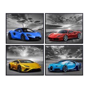 Lamborghini McLaren Ferrari Bugatti Wall Art - Boys Room Decor - Race Car Decor - Sports Car Posters Set - Man Cave Decor - Garage Wall Decor - Bar Wall Decor - Coastal Ocean Beach Theme