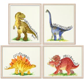 Dinosaur Watercolor Art Prints (Set of 4) - Unframed - 8x10s | Set includes Tyrannosaurus Rex (T-Rex), Triceratops, Stegosaurus, and Brachiosaurus | Kids Wall Decor