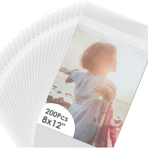 AUEAR, 11 3/8" x 14 3/16" Acid-Free Crystal Clear Sleeves Storage Bags for 11x14 Prints/Photos/Framing Mat Mattes/Documents (200Pack)