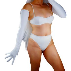 Women Latex Gloves 2nd Skin Extra Thin Faux Leather Rubber 28" White Long Fitted Opera Clubwear Party Nightclub