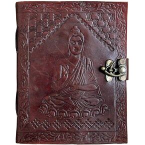 OVERDOSE Handcrafted Blue Flower Antique Leather Journal with Treasure Key Closure For Students, Office Bound Leather for men & women Sketchbook Notebook Diary - 5 x 7 inches | 12 x 17 cm | A6