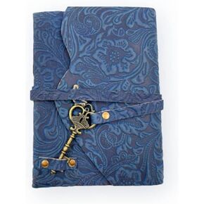OVERDOSE Handcrafted Blue Flower Antique Leather Journal with Treasure Key Closure For Students, Office Bound Leather for men & women Sketchbook Notebook Diary - 5 x 7 inches | 12 x 17 cm | A6 in Saudi Arabia