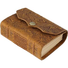 Leather Pocket Notebook, 4.3X3 Vintage Genuine Leather Journal Writing Sketchbook, Unlined 320 Page Kraft Paper Small Handmade Bound Leather Notepad, Easy to Carry, Gift for Men, Women, Travel
