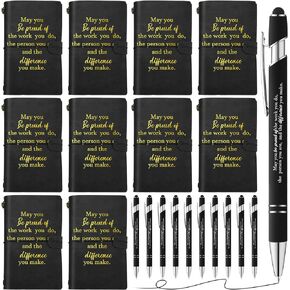 10 Sets Thank You Gifts Appreciation Leather Journal Notebook Bulk with Employee Appreciation Pens Inspirational Motivational Ballpoint Pens Father's Day Gifts for Men Women Nurse(Black)