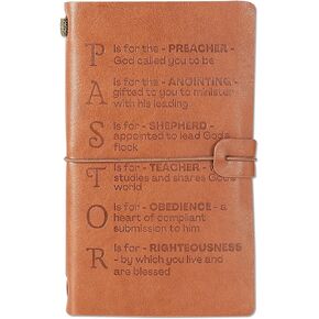 InnoBeta Pastor Appreciation Gifts for Men Women Leather Journal Notebook, Embossed Travel Diary, Lined Planner, 7x5 Inches - Brown01, Initial