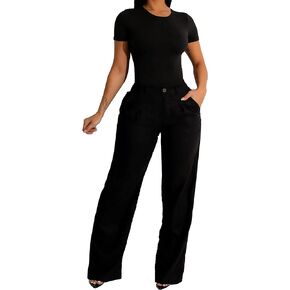 Diva Boutique High Waisted Linen Pants for Women - White Wide Leg Trousers with Pockets, Trendy Summer Casual Beach