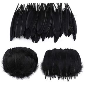 MWOOT 250 pcs Black Feathers for Crafts Goose Feathers DIY Dream Catchers Party Cake Halloween or Easter Decorations
