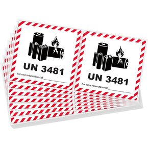 4.7" x 4.3" Lithium Ion Battery Transport Caution Warning Labels, 50 Large Adhesive Stickers (UN3481)